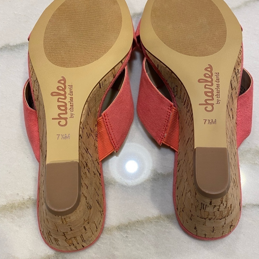 Charles by Charles David Pink Suede Wedges size 7.5 Cork Mules NWOT - Picture 13 of 14